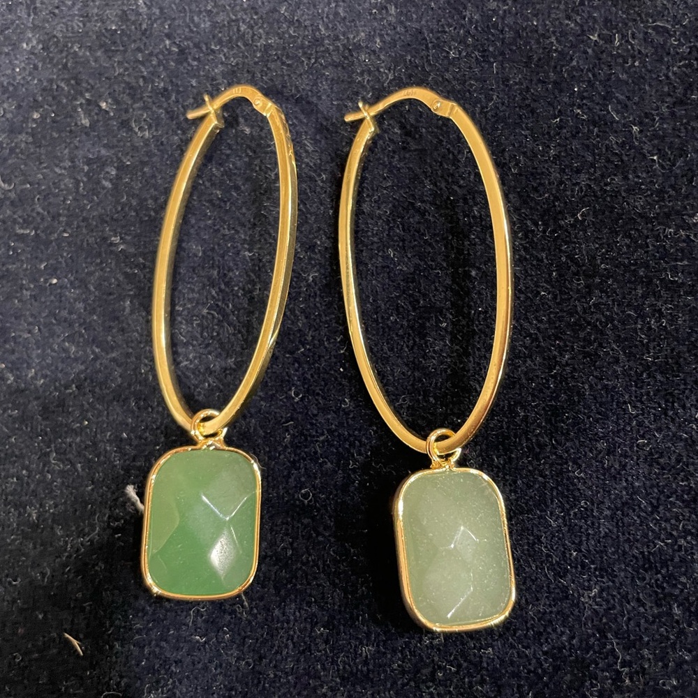 Fashionable Minimalist Long Drop & Dangle Genuine Jade Round/Oval Hoop Earrings